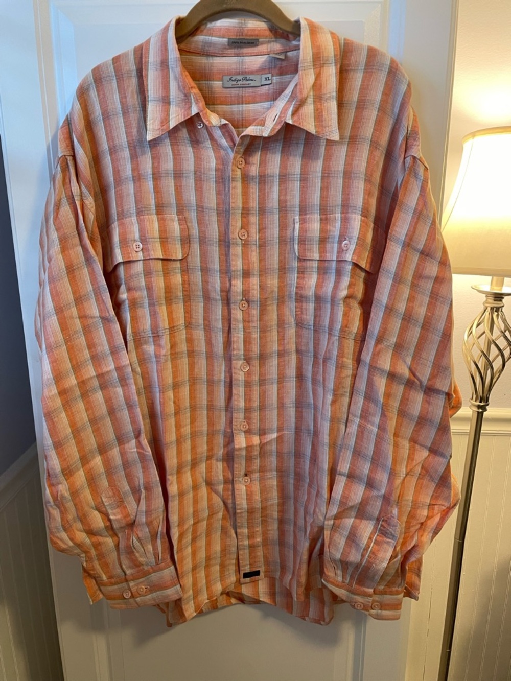 Indigo Palms Men's Size XL Long Sleeve 100% Linen Machine Wash Shirt